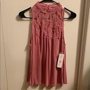 New mauve colored lace embroidered sleeveless top